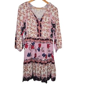 Nurture By Westbound Boho Floral Patchwork Cottagecore Rayon Peasant Dress Small